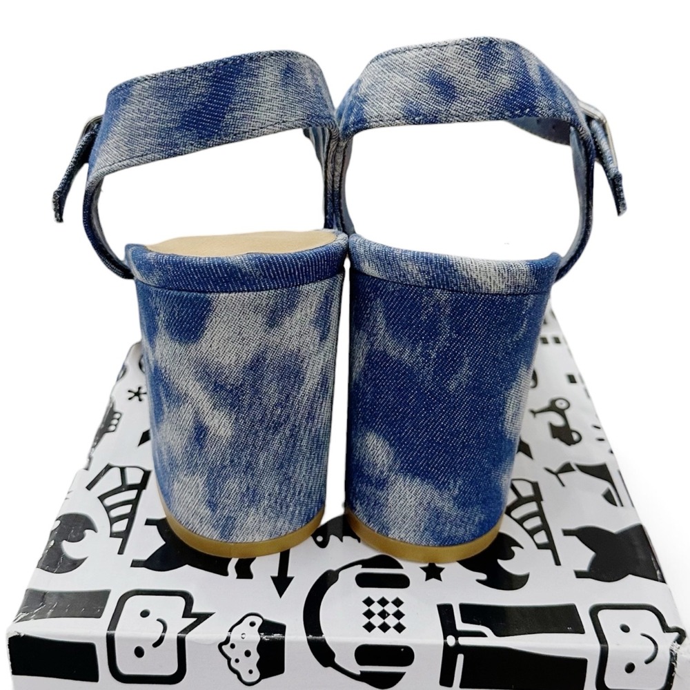 Bamboo Appetite-37S Womens Acid Wash Blue Denim Block Heel Sandals Size 9 New - Picture 3 of 8